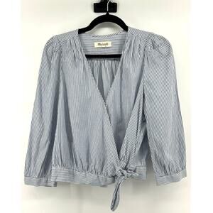 Madewell Wrap Top Coastal Preppy Women's Size M Indigo Stripe